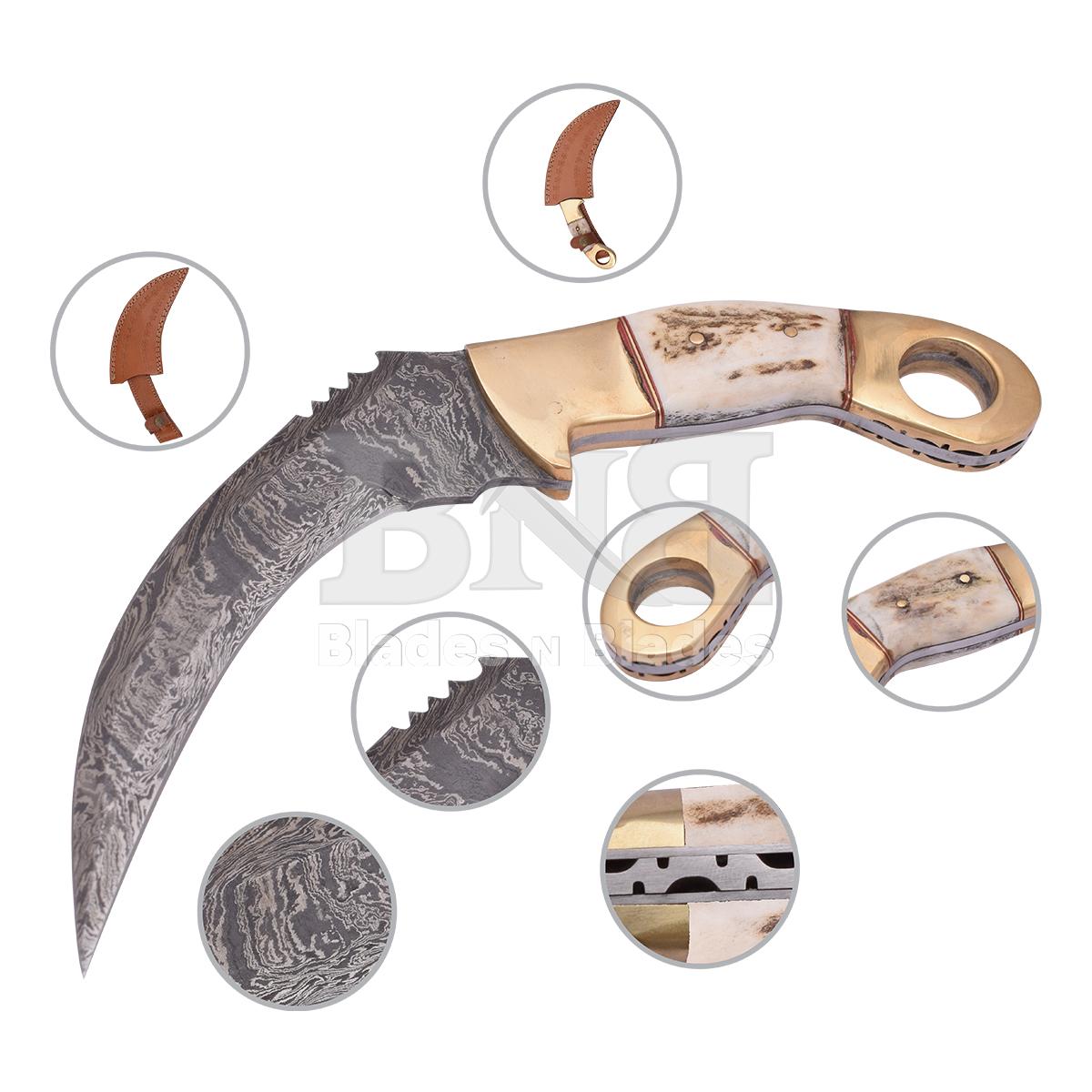 Fire Pattern
Brass boster red deer stag handle
with red spacer brass pin