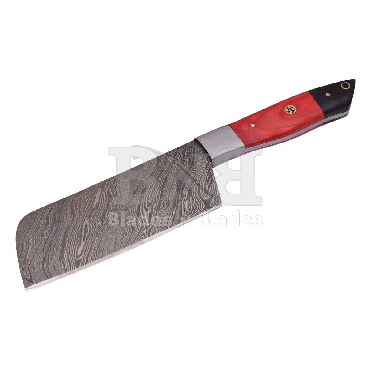 Twist Blade Pattern steel boster
Red pakka wood and black micrta
handle with brass pins and mosic pin