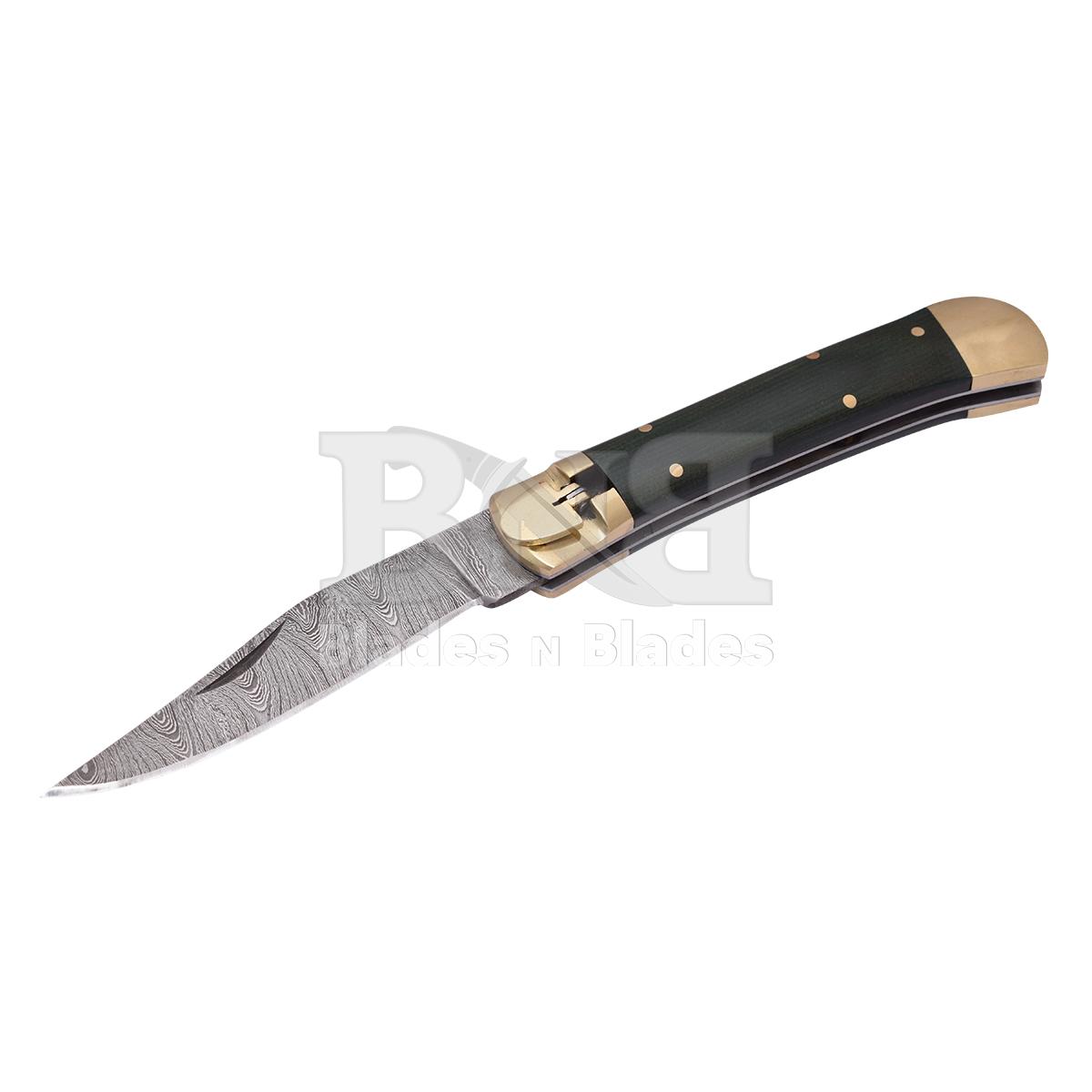 Micarta handle Brass
Bolster just Black is Buffalo
horn and D2 steel blade