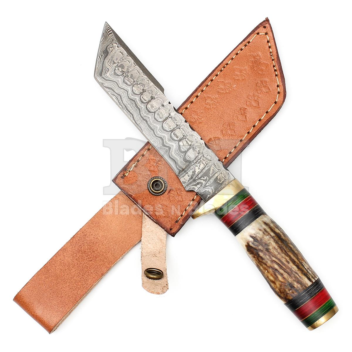 Ladder Pattern Blade
Brass Guard
Hidden Tang Stag
Color wood Handle