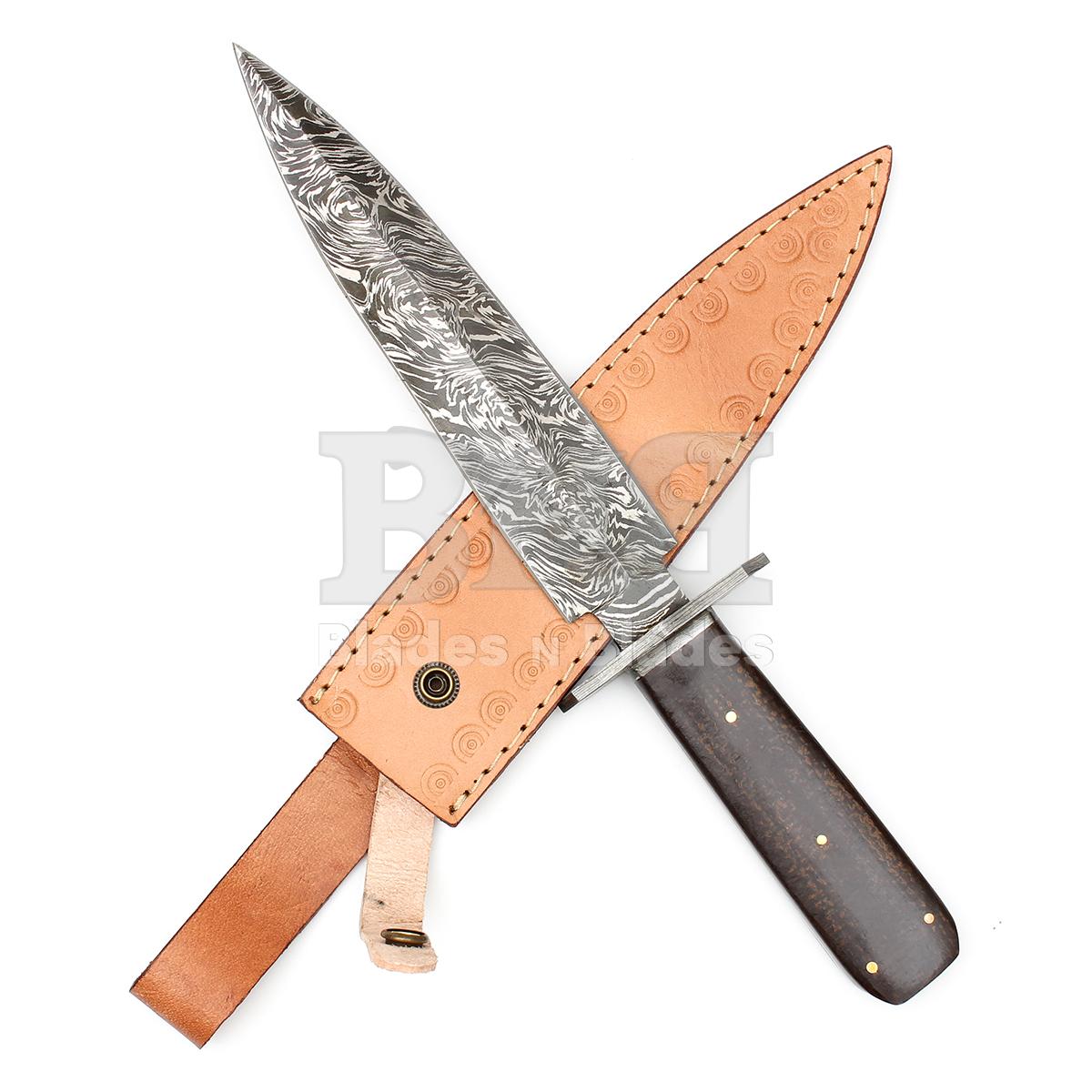 Fire Pattern Blade
with Damascus Steel Guard
Full Tang Micarta Handle