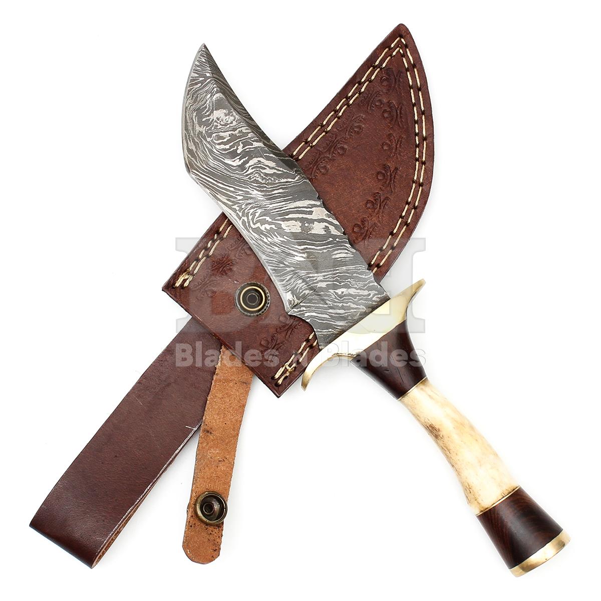 Fire Pattern Blade
with Brass Guard Hidden
Tang Stag and Rosewood Handle