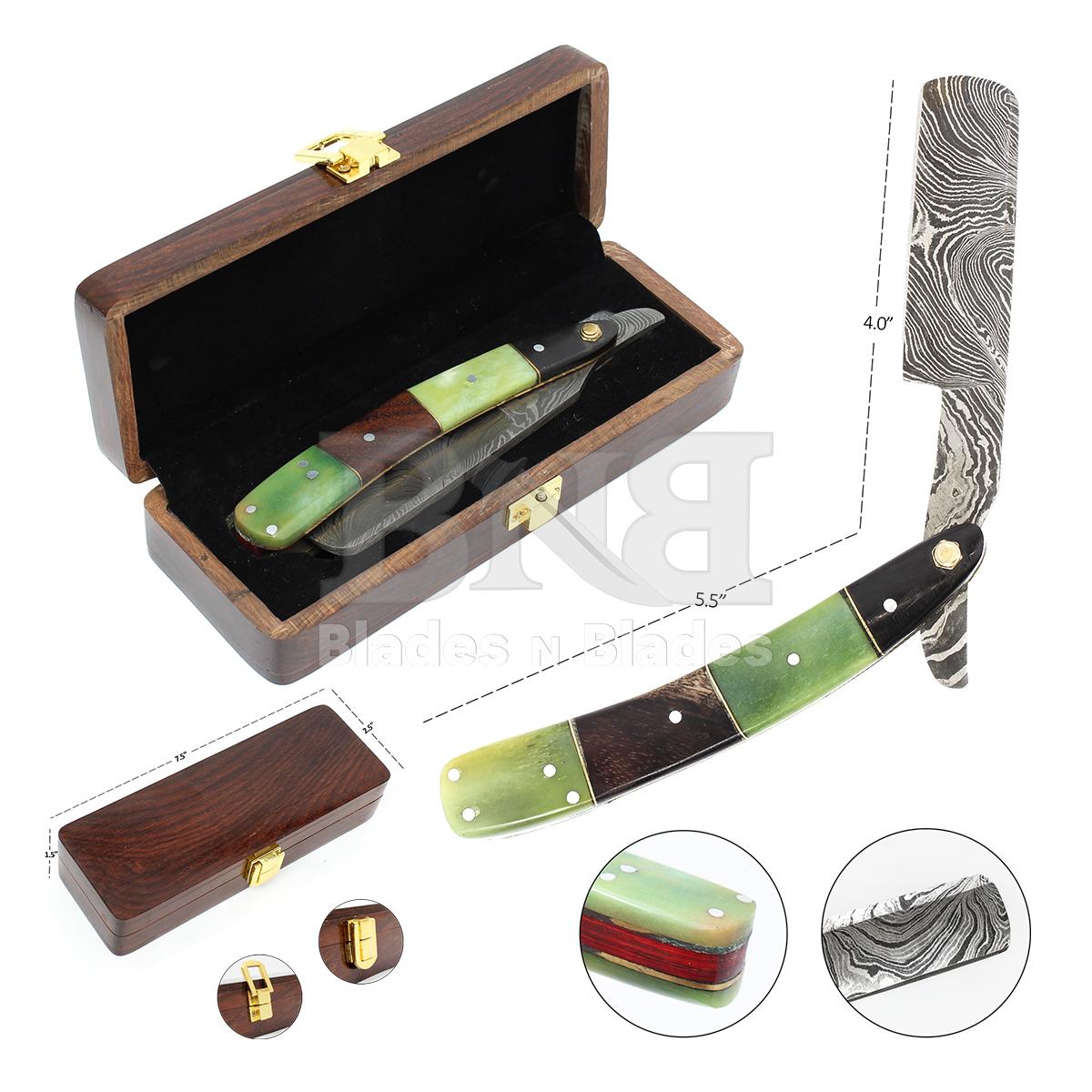 Damascus Razors with Wooden Box