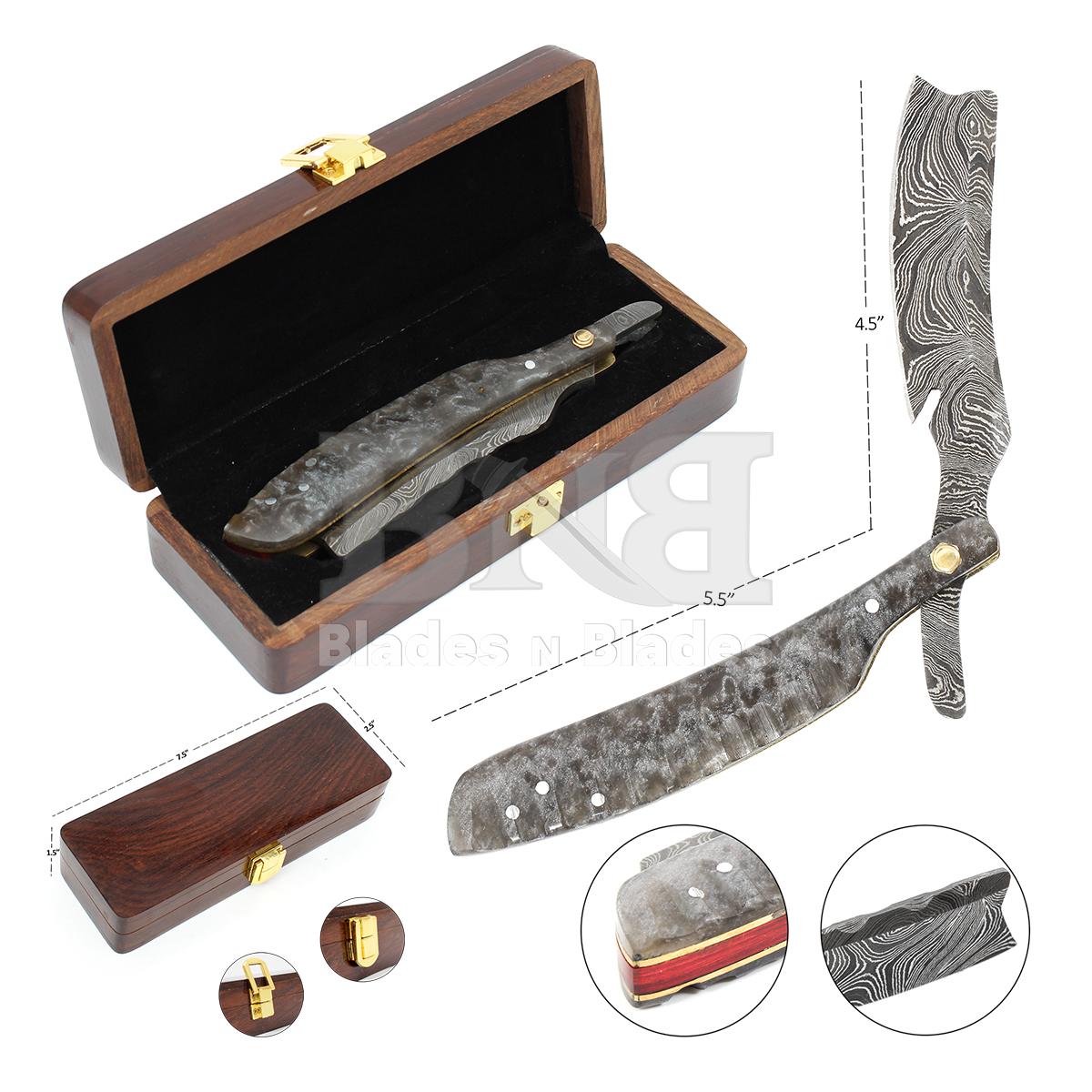 Damascus Razors with Wooden Box