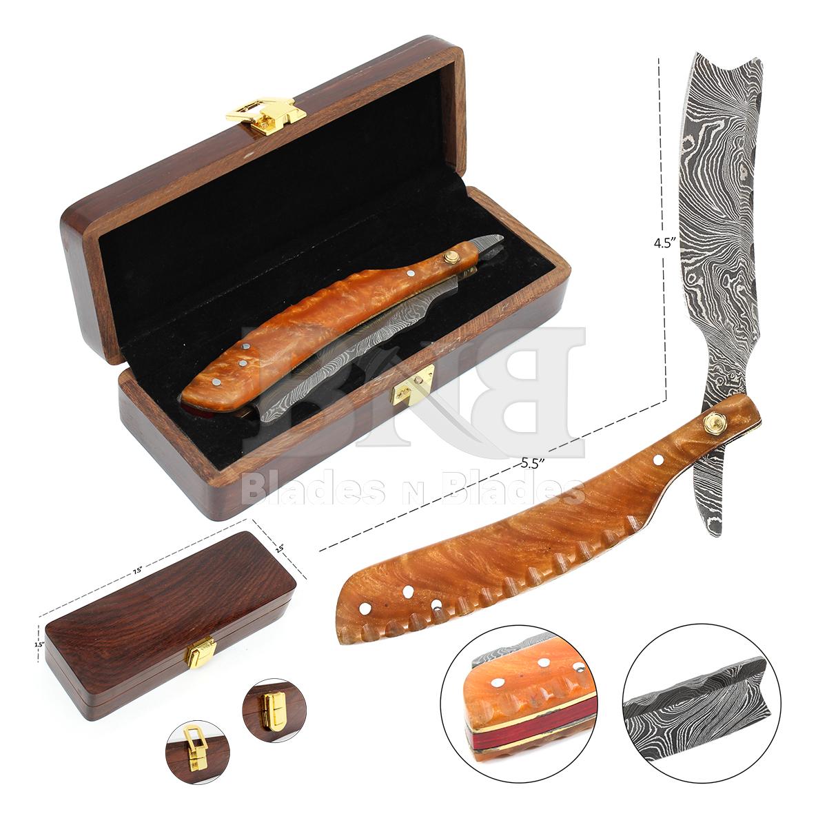 Damascus Razors with Wooden Box