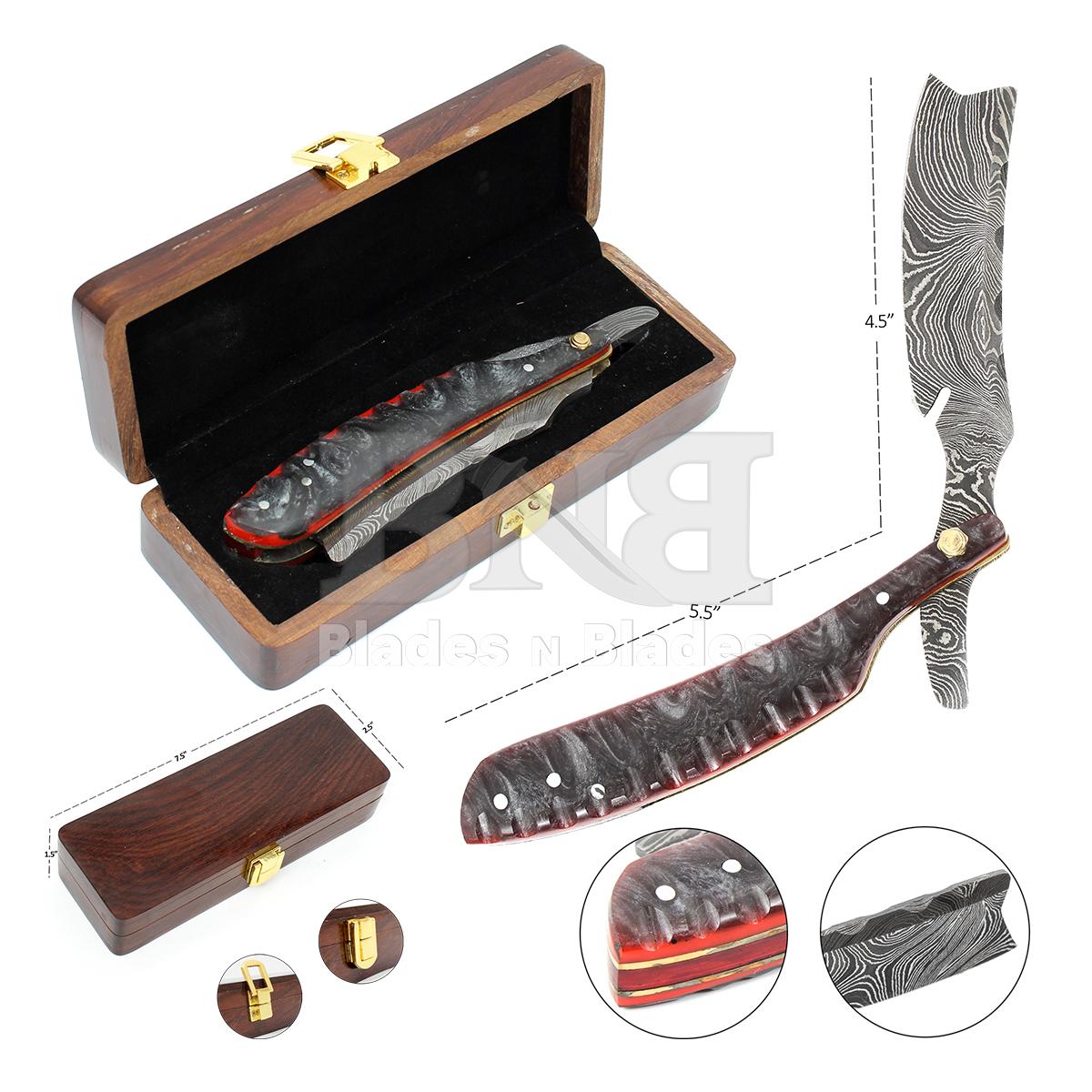 Damascus Razors with Wooden Box