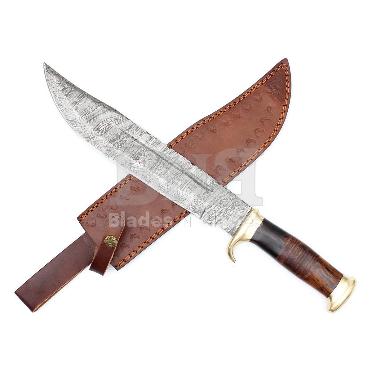 Twist Pattern Blade
with Brass Guard
Hidden Tang Rosewood
and Leather Handle