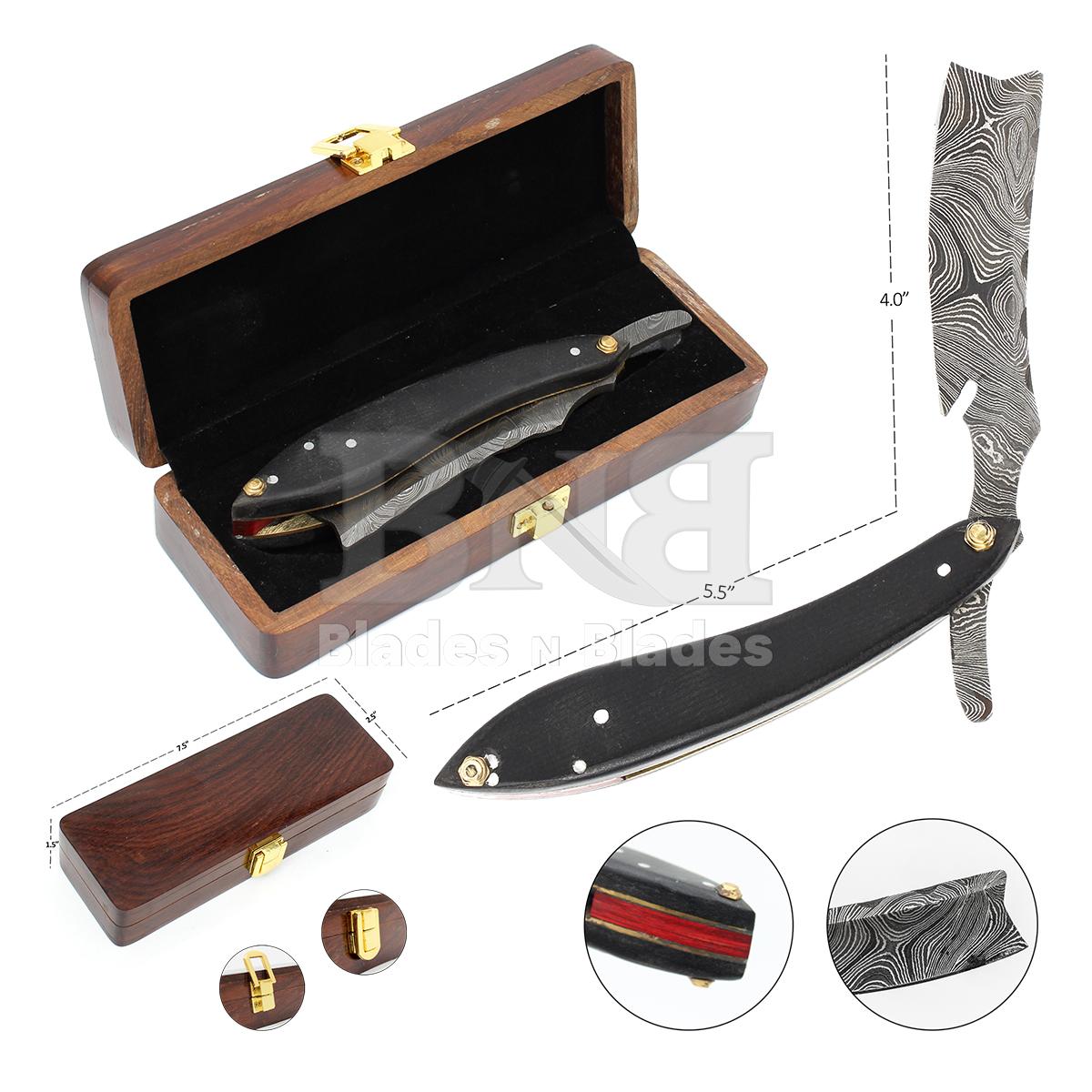 Damascus Razors with Wooden Box