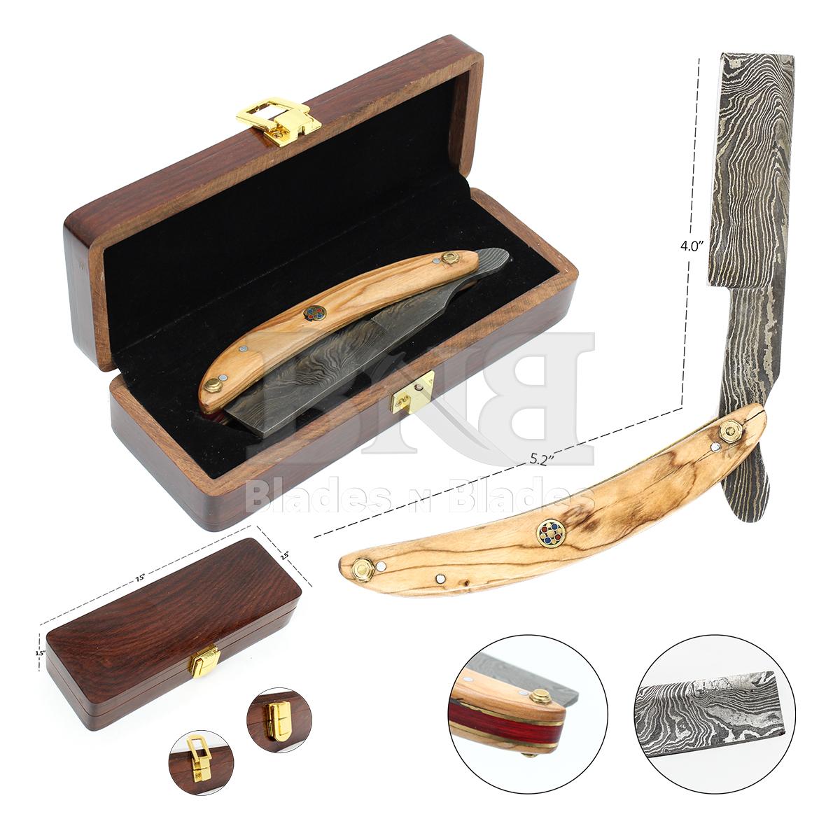 Damascus Razors with Wooden Box