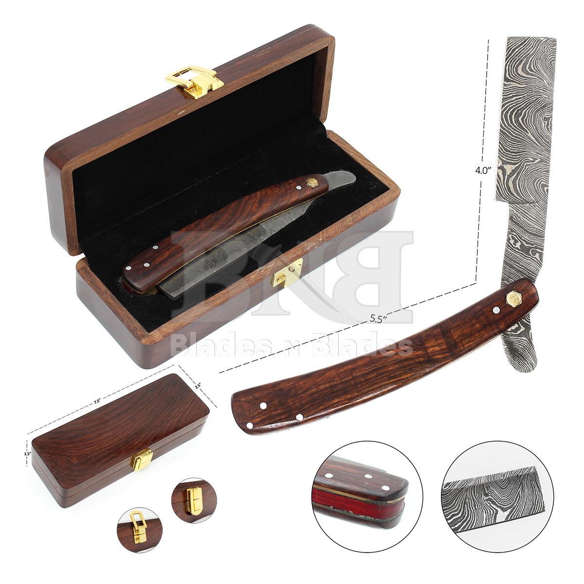 Damascus Razors with Wooden Box
