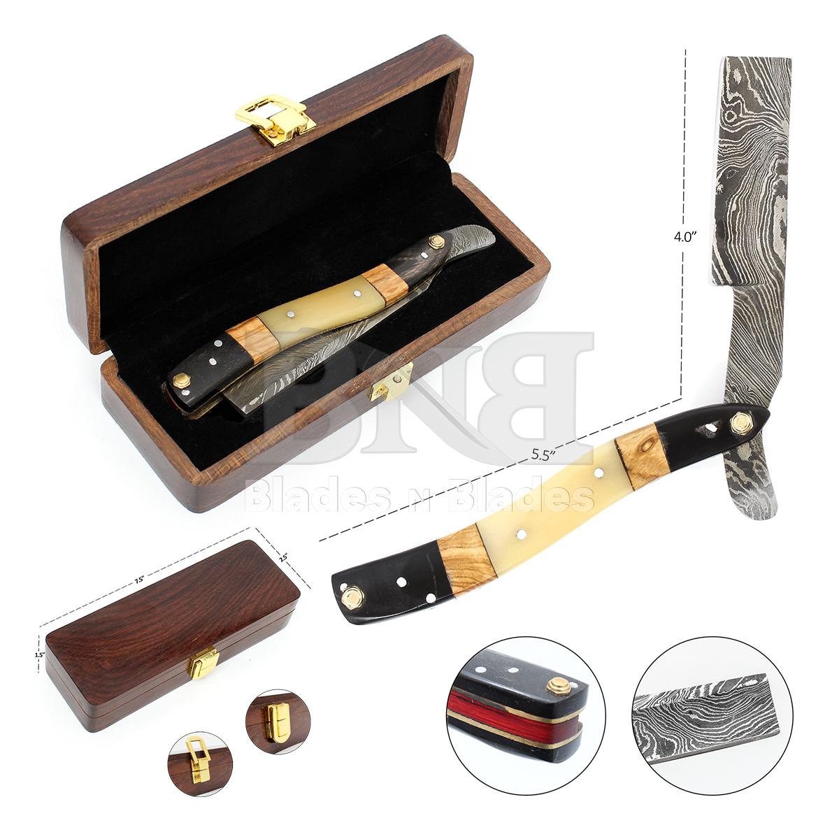Damascus Razors with Wooden Box