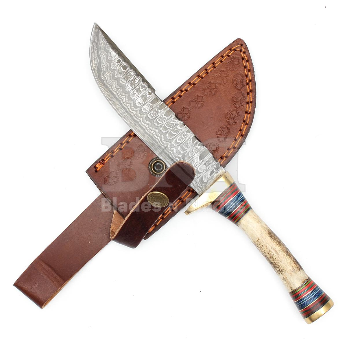Ladder Pattern Blade
with Brass Guard
Hidden Tang Stag and Color Wood Handle